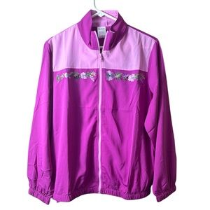 🌸 Vintage Blair Floral Embroidered Pink Windbreaker Track Jacket Size Medium